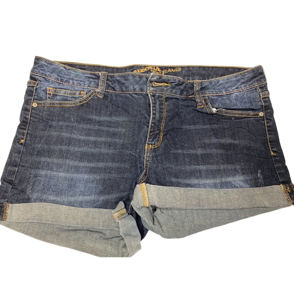 Arizona Jean Juniors 15 Cuffed Jean Denim Shorts Whiskering